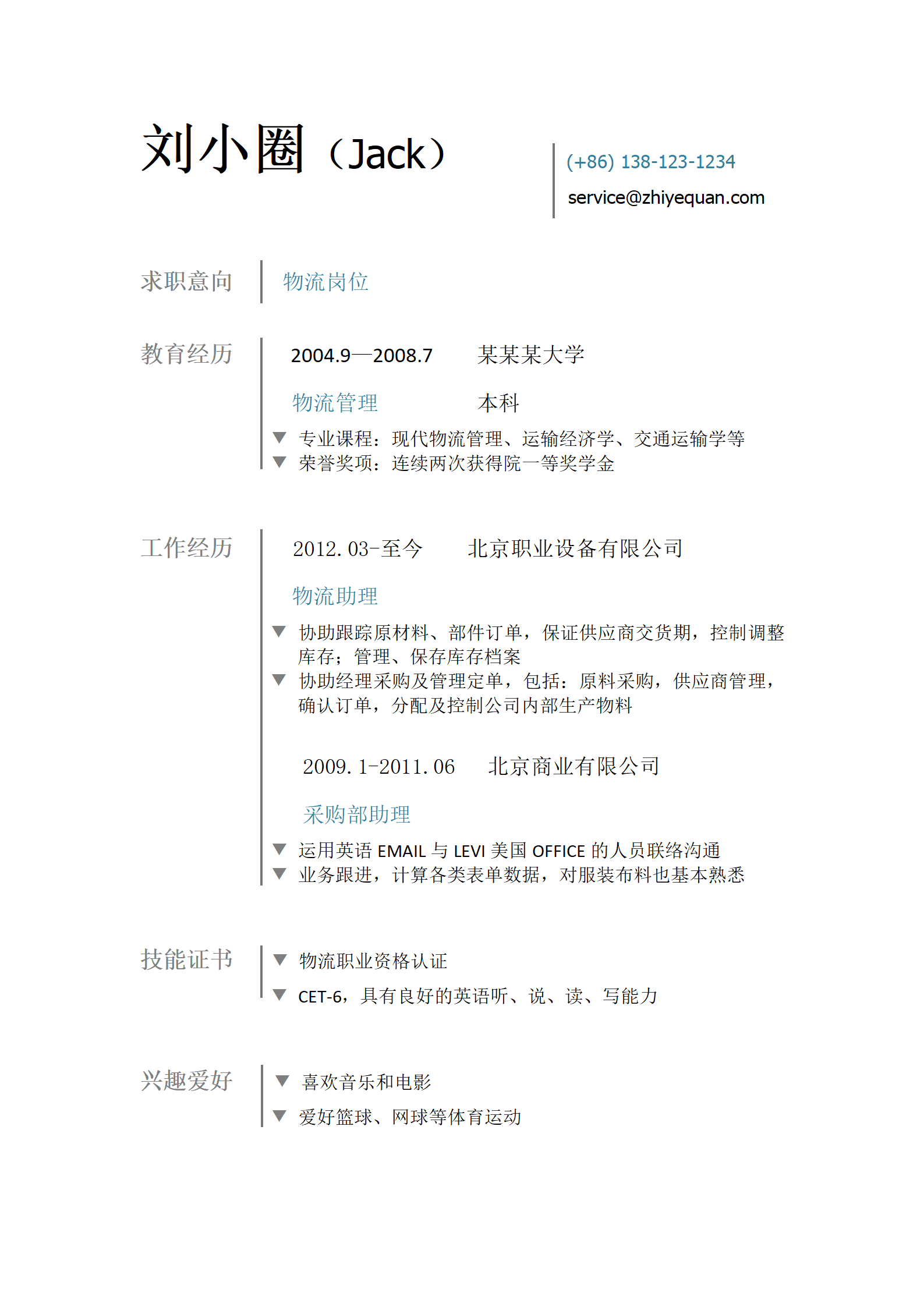 qiyey-000872物流简历模版——简洁/