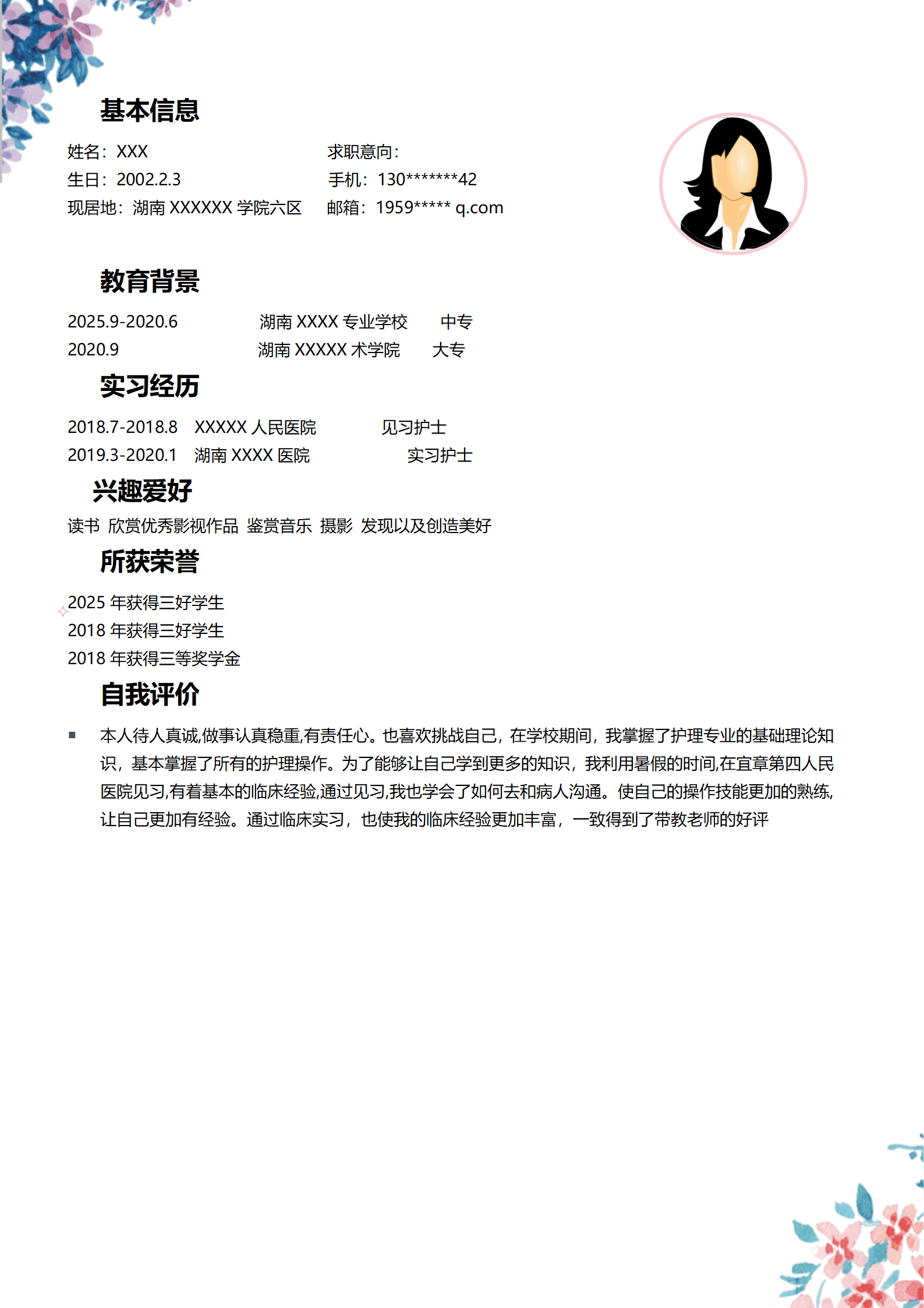 qiyey-0001021医疗医护护士护理类岗位求职简历模板/