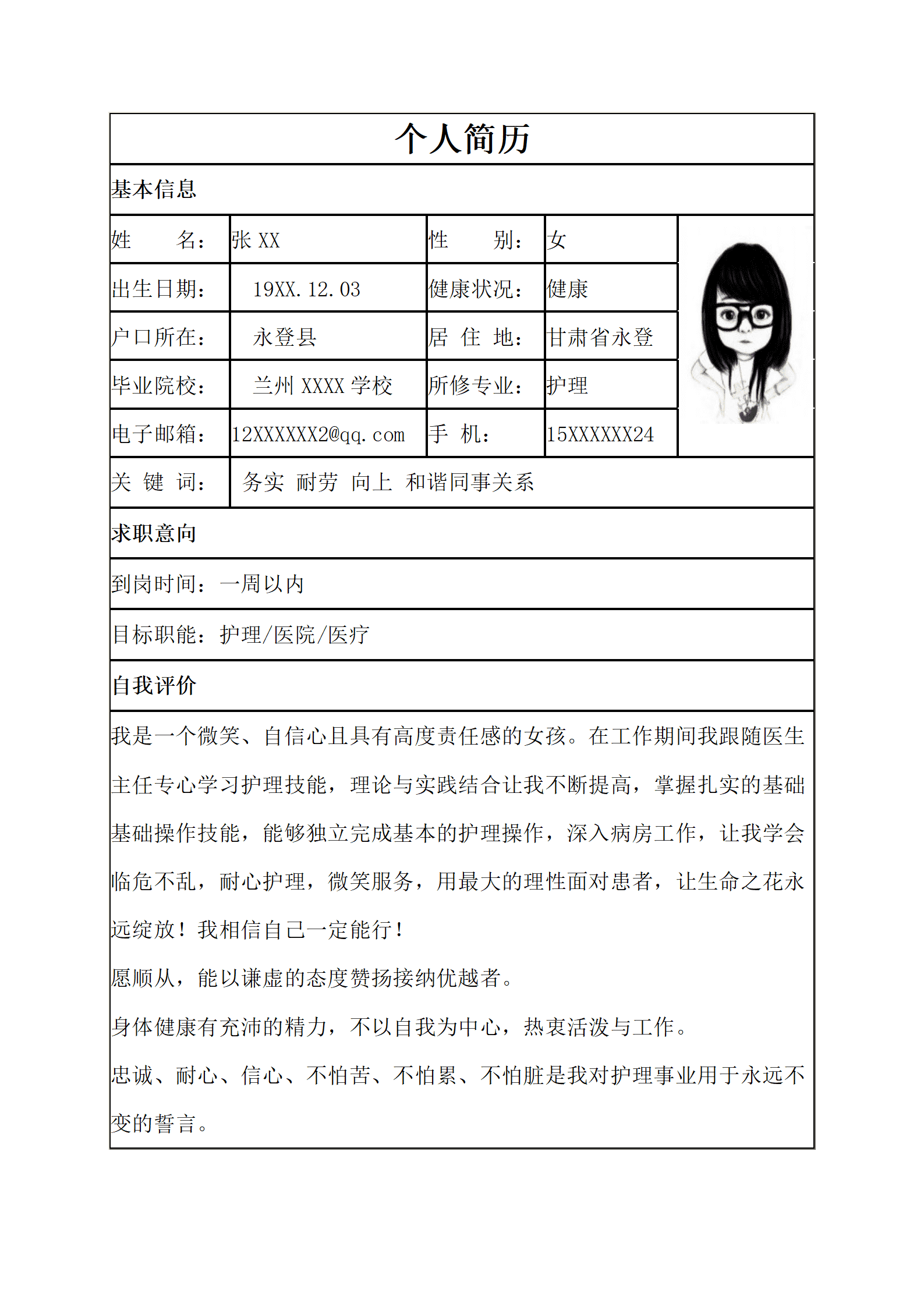 qiyey-0001013医疗护士护理类岗位求职简历模板/