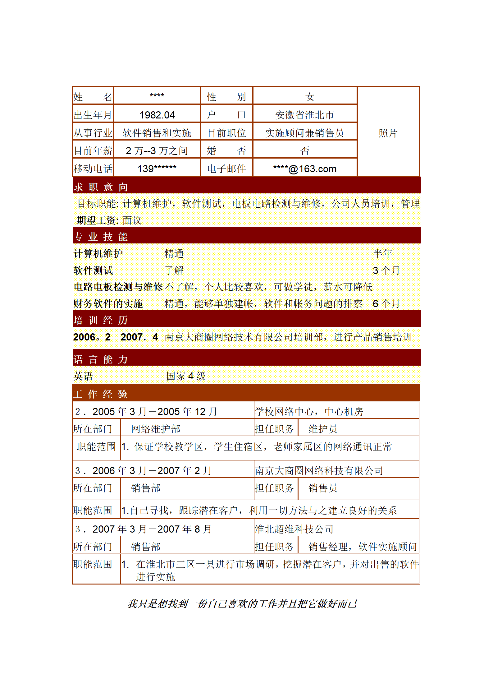 qiyey-000680软件销售简历模板/