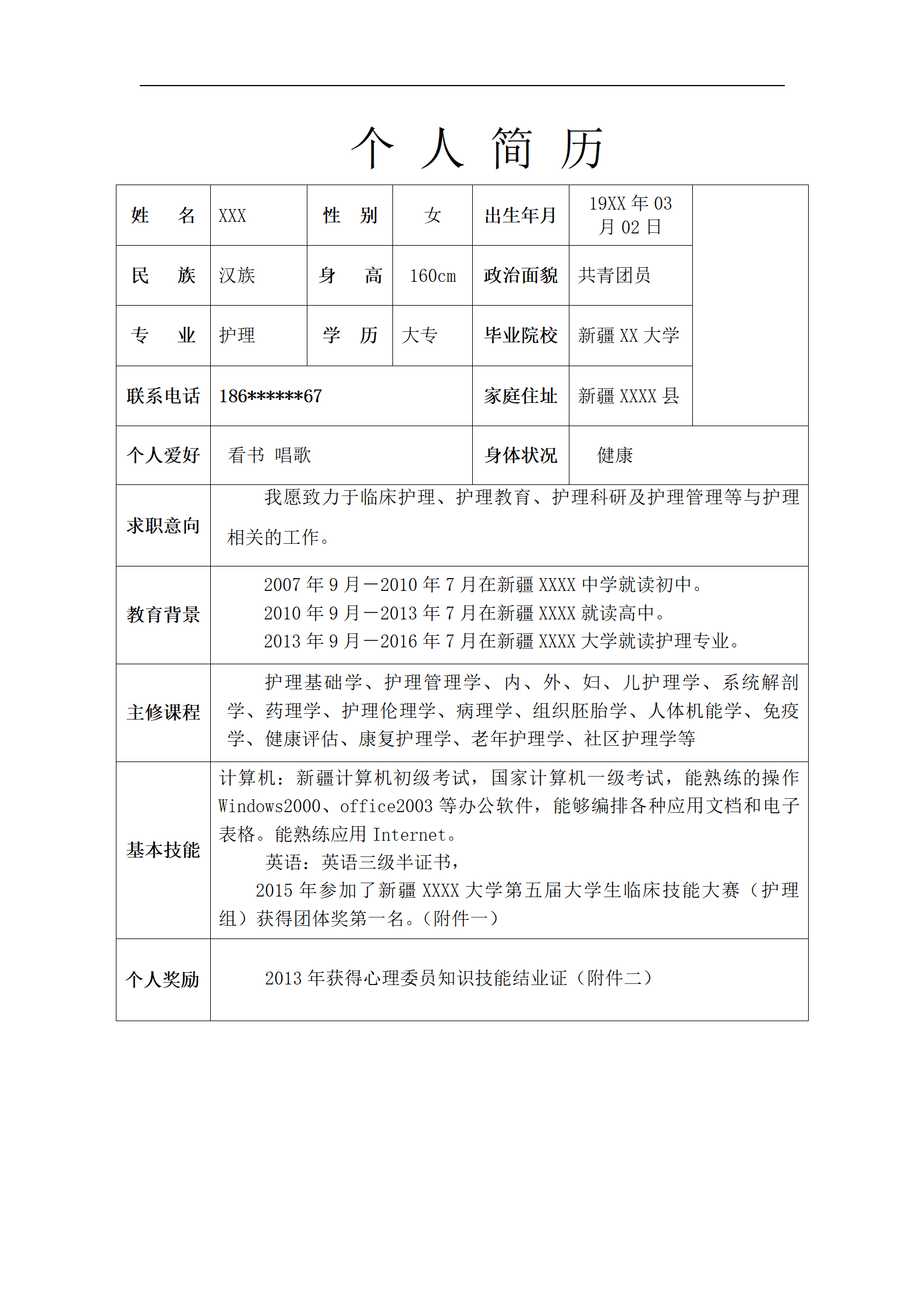 qiyefm-00014带封面自荐信医护岗位求职简历模板/
