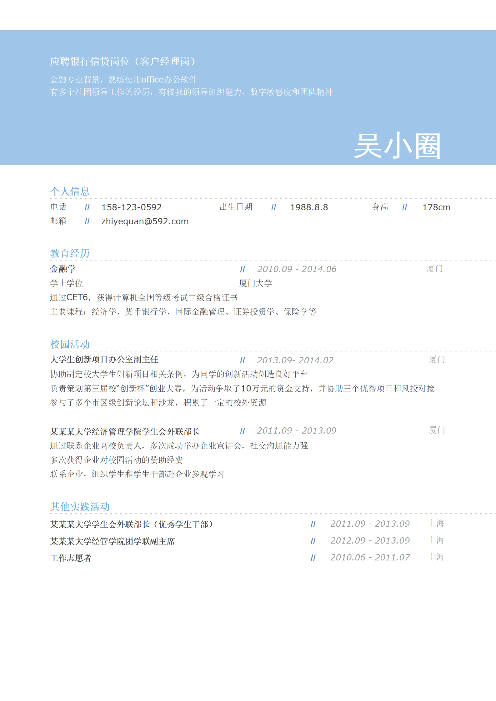 qiyey-0001049银行信贷岗位简历模板/