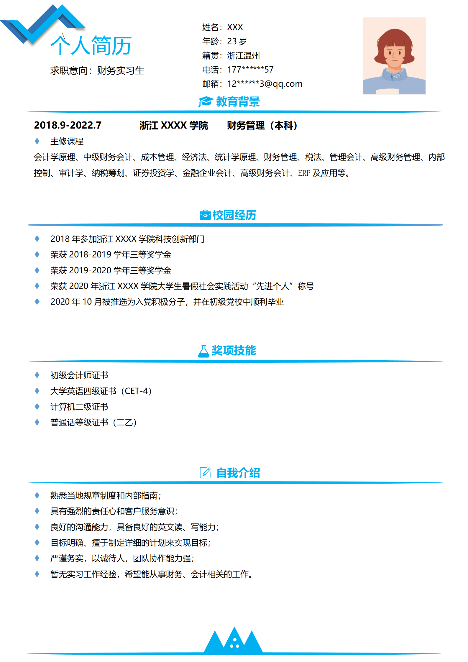 qiyey-00067财务管理本科生求职简历模板/