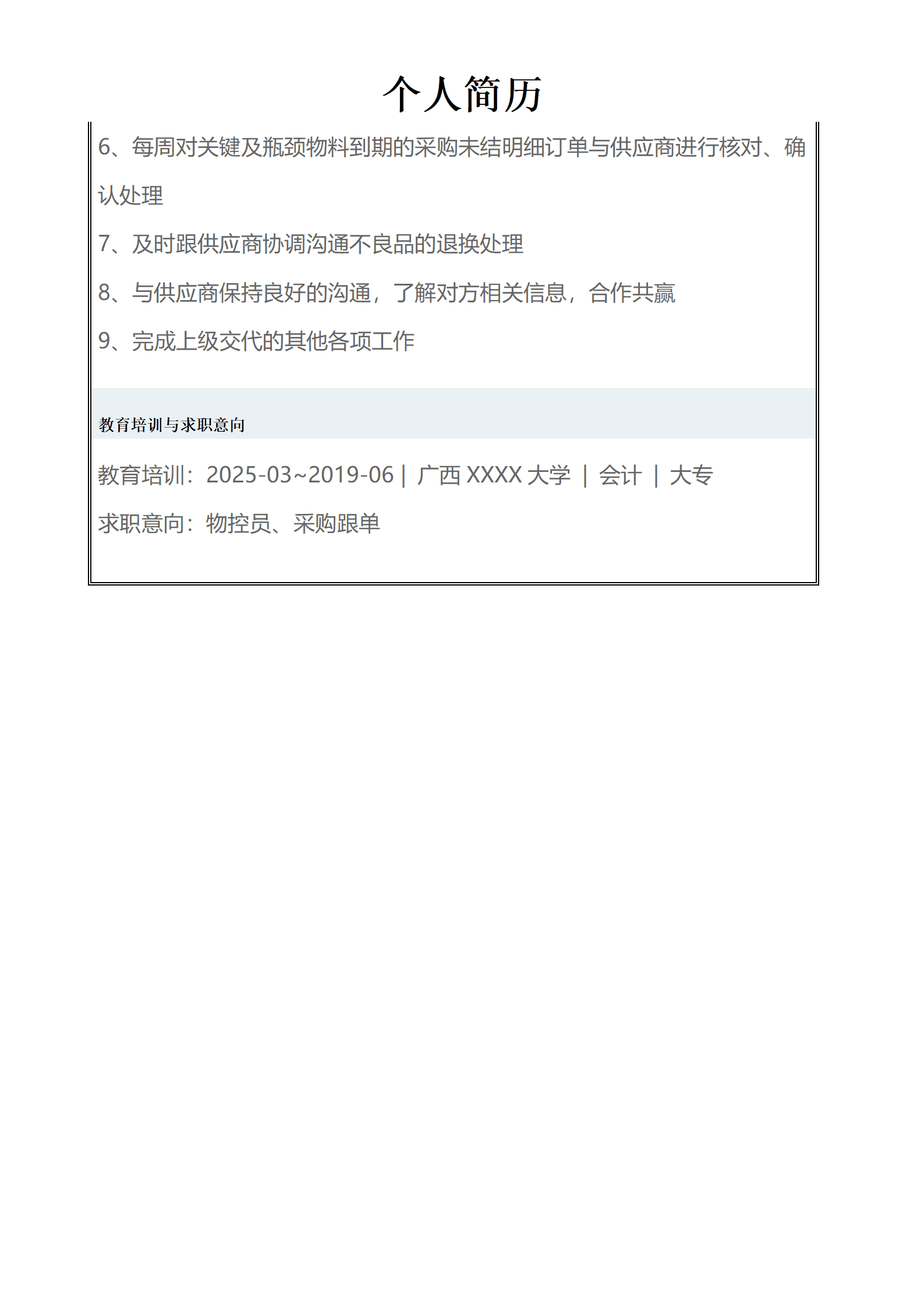 qiyey-000117仓储物流库管采购生管相关岗位求职简历模板/