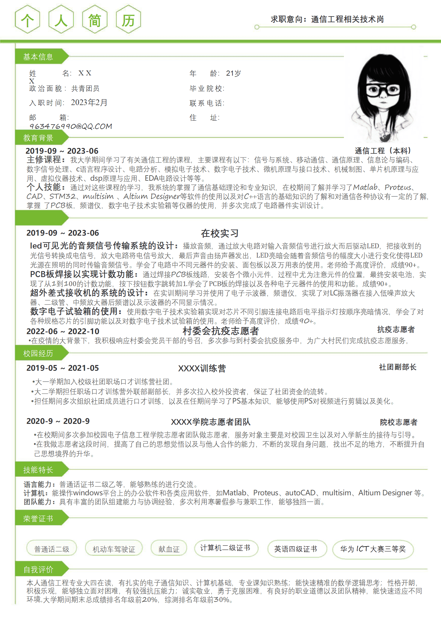 qiyey-000790通信工程相关技术岗位求职简历模板/