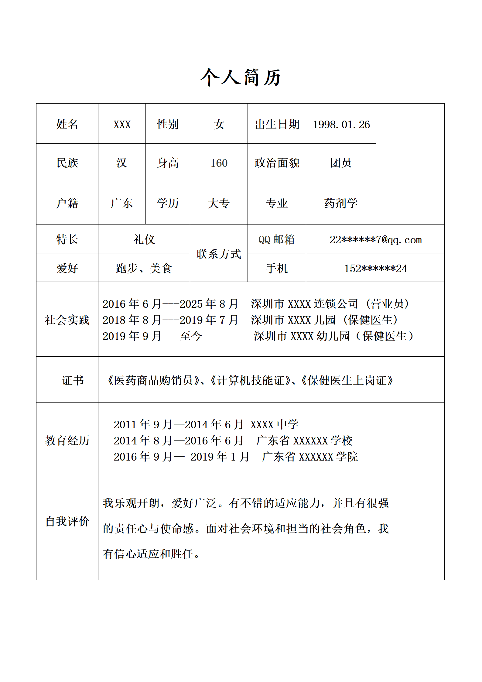 qiyey-0001033医药药剂学相关专业岗位求职简历模板/