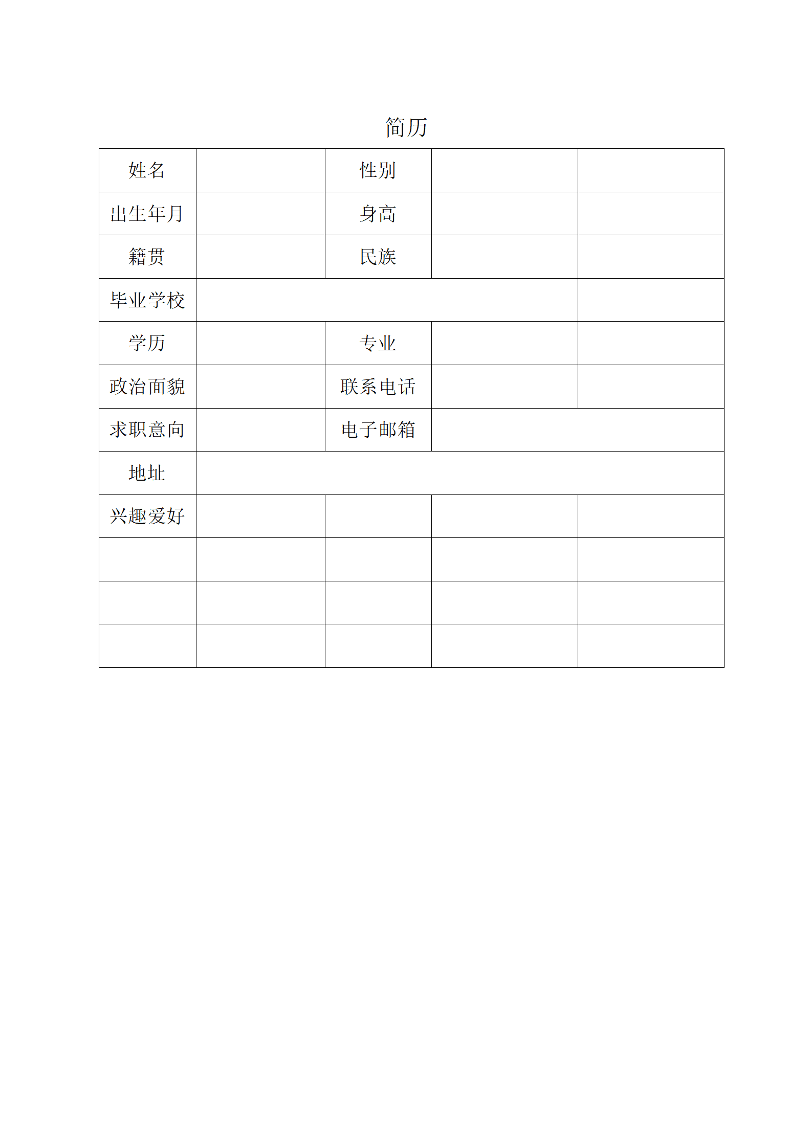 qiyefm-0005带封面空白表格应届毕业生简历模板/