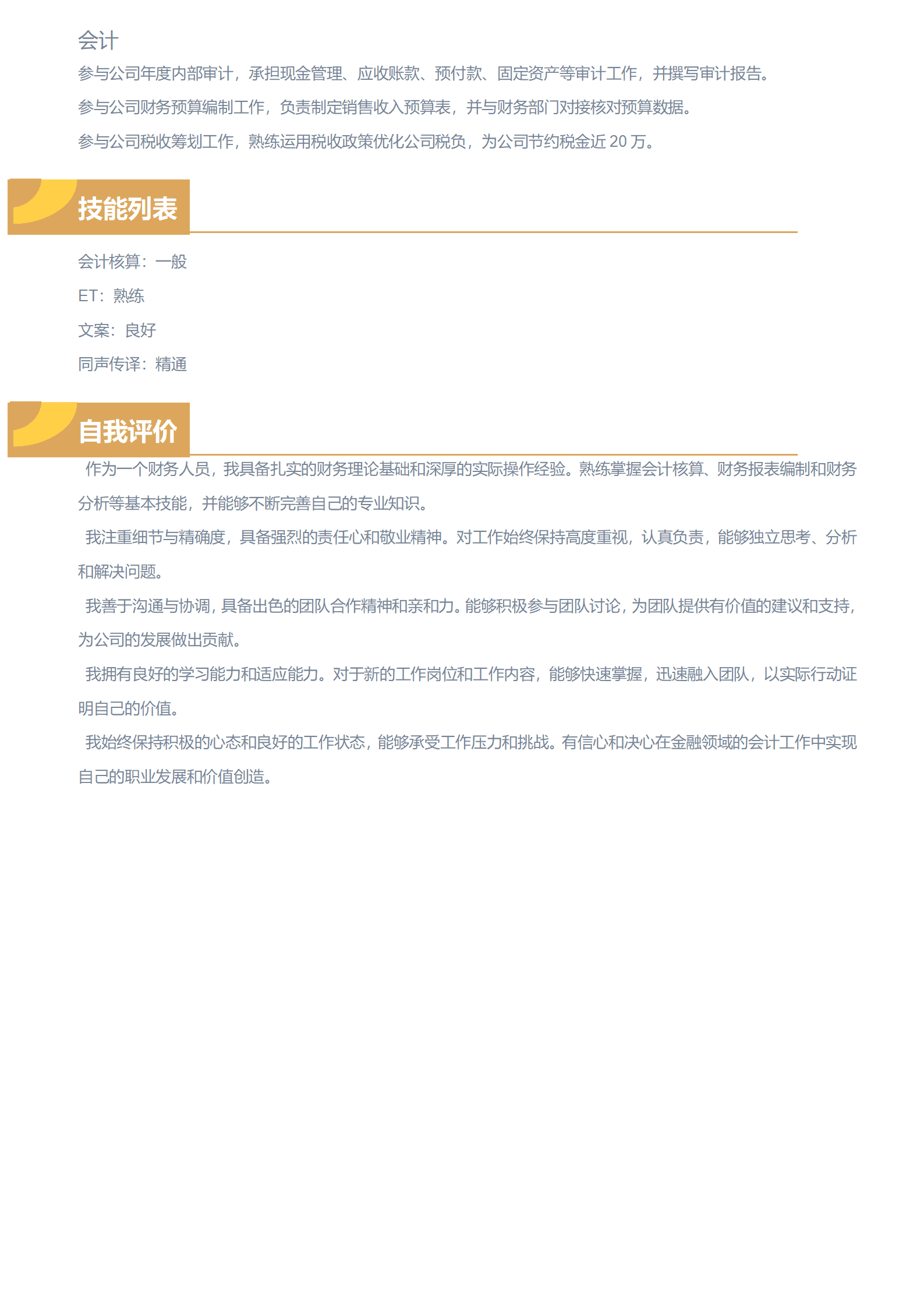 BYDS-00175会计扎实财务理论多页简历模板/