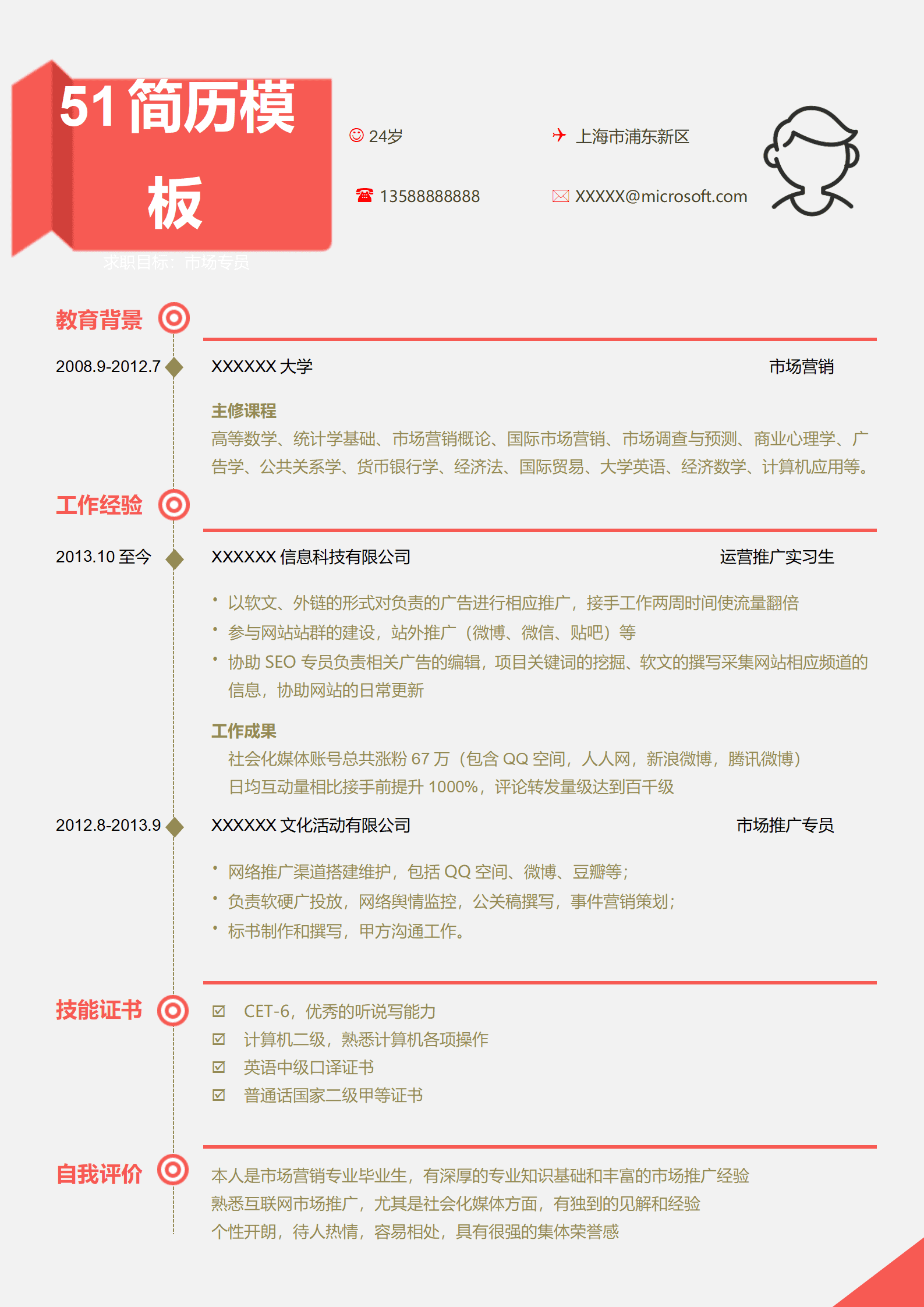 JYDS-00094市场专员简约红灰简历/