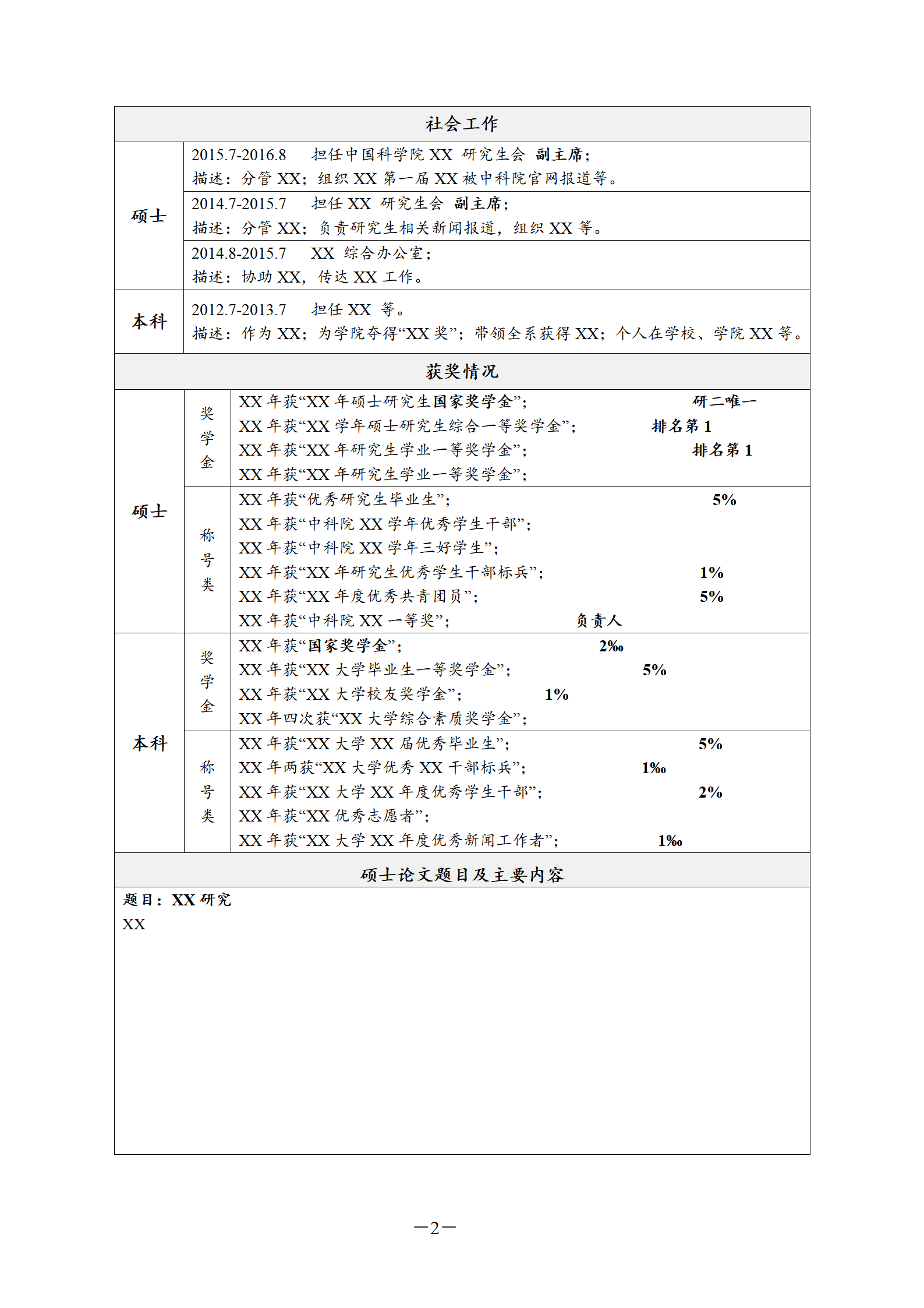 JYDY-000192申请博士简历模板/