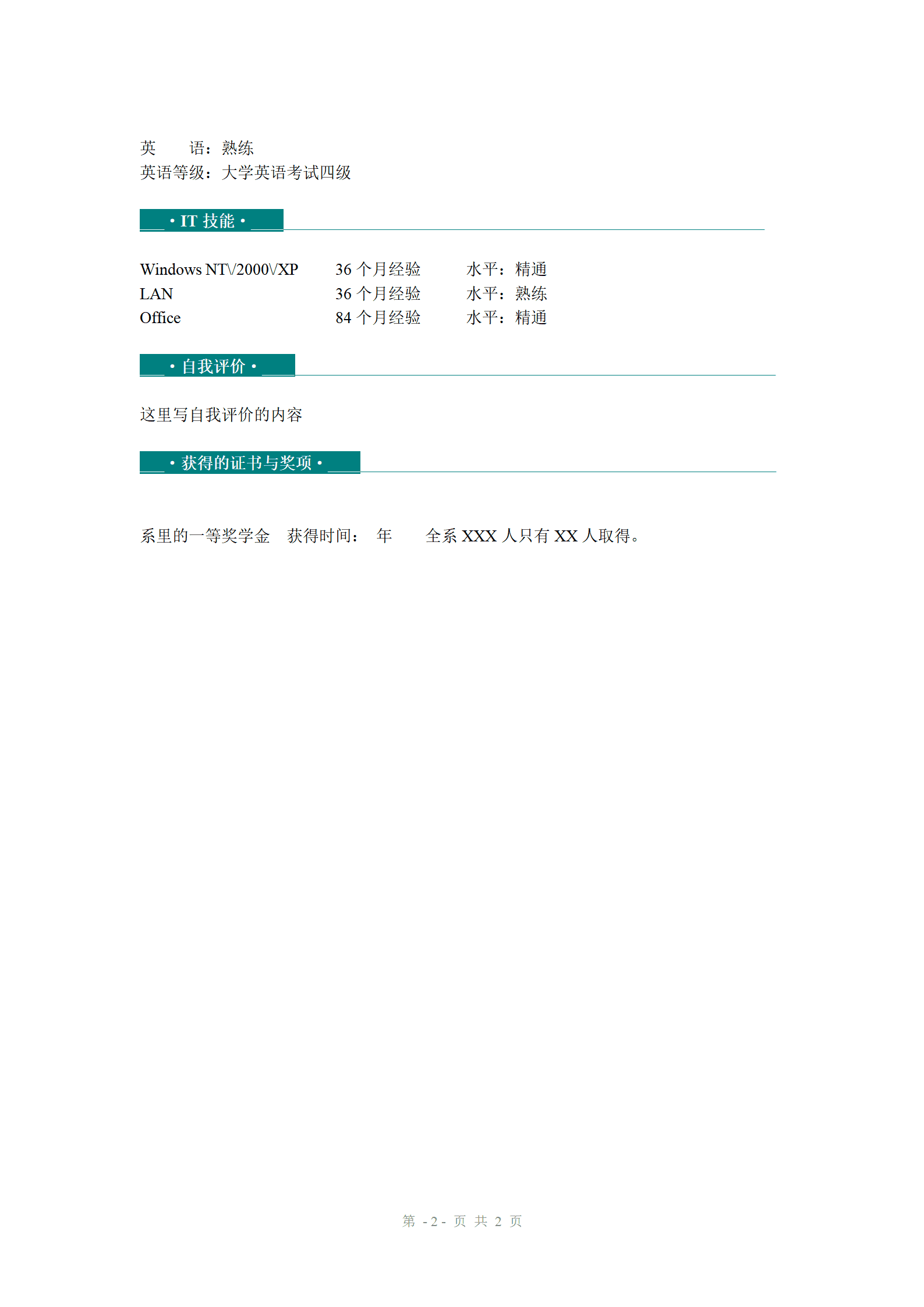ZWBY-00040电子商务类职位精简个人简历模板/