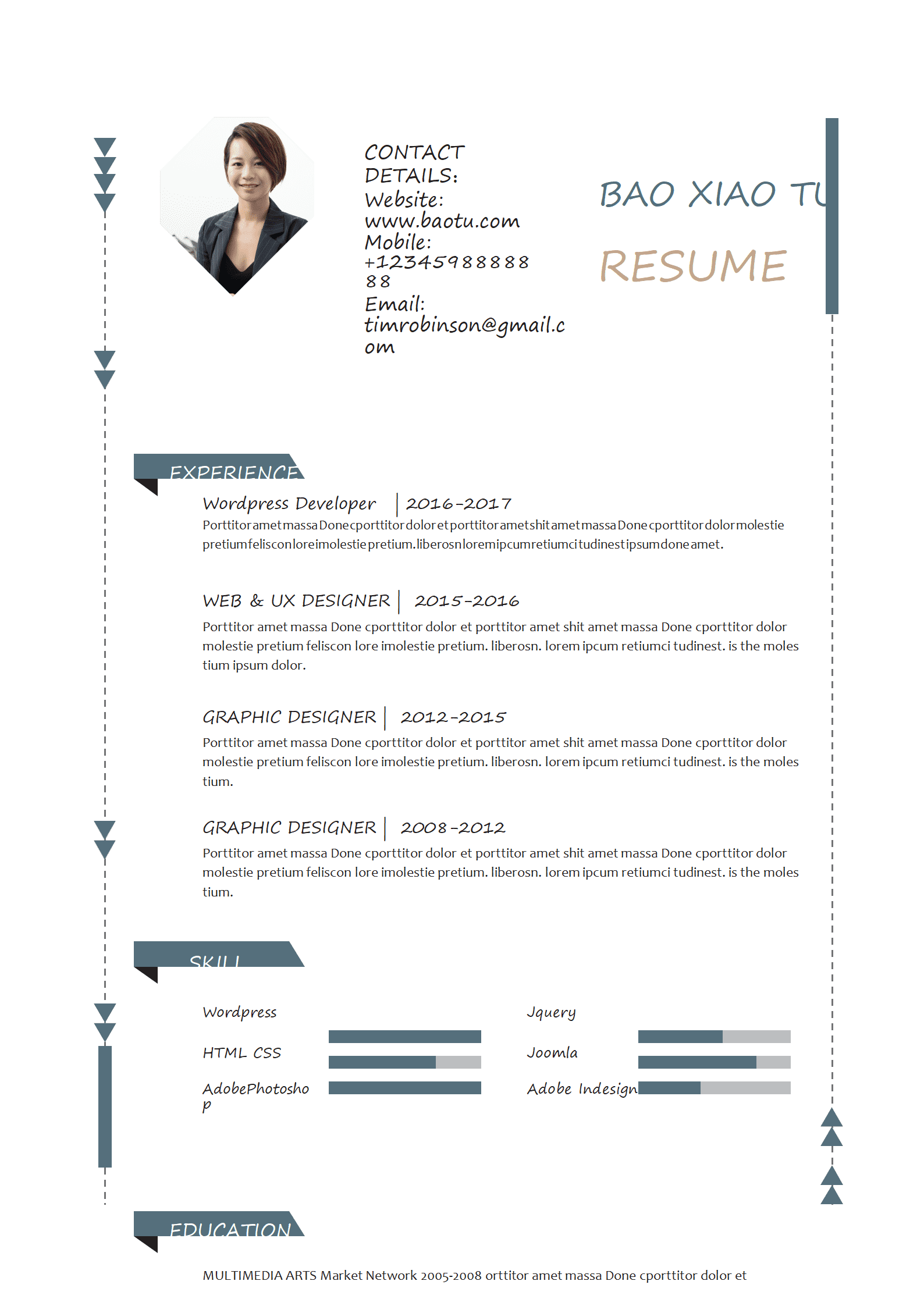 JYDE-00069简洁大气英文简历word个人简历模板/