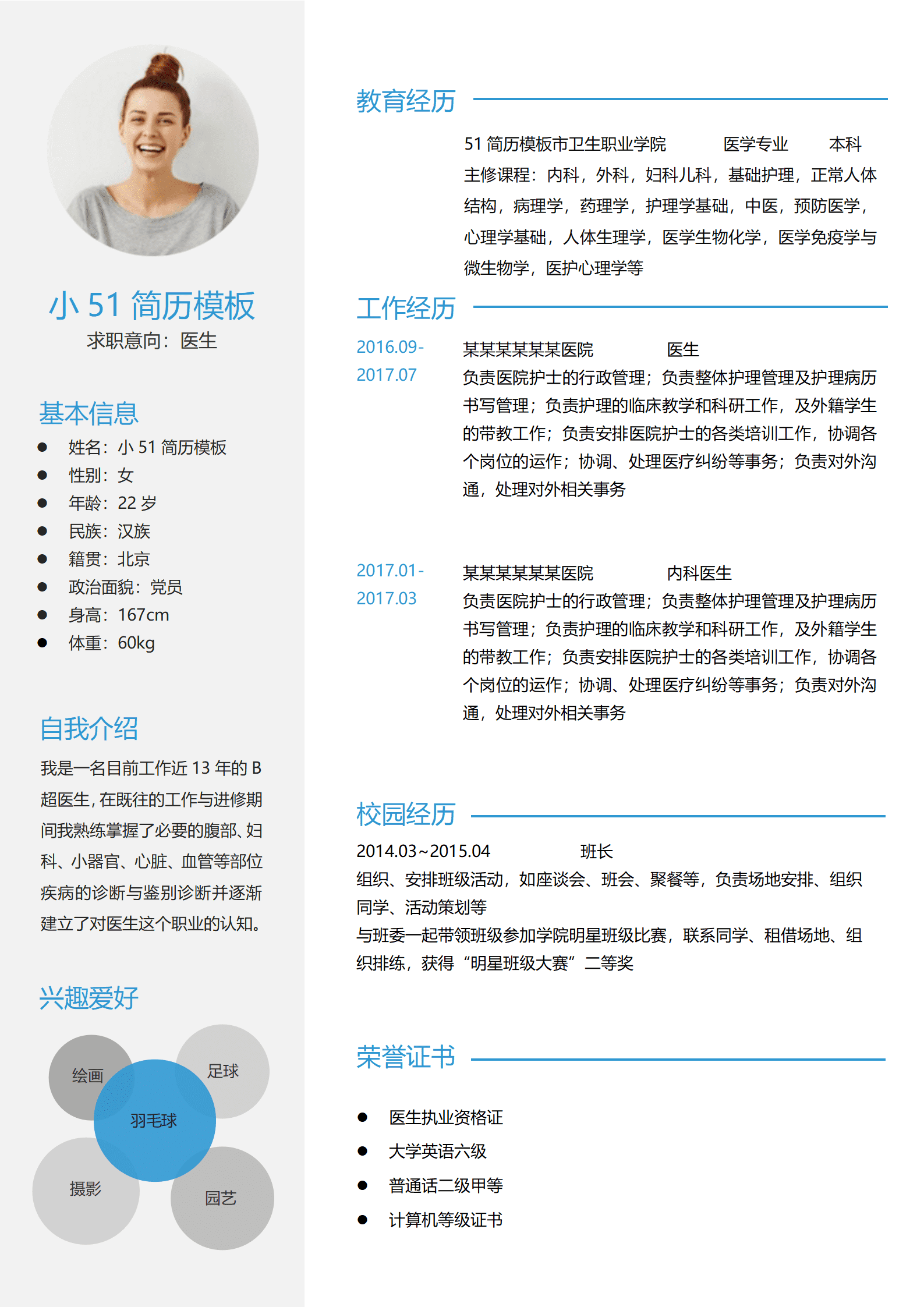 JYDS-000119医学专业免费简历模板/