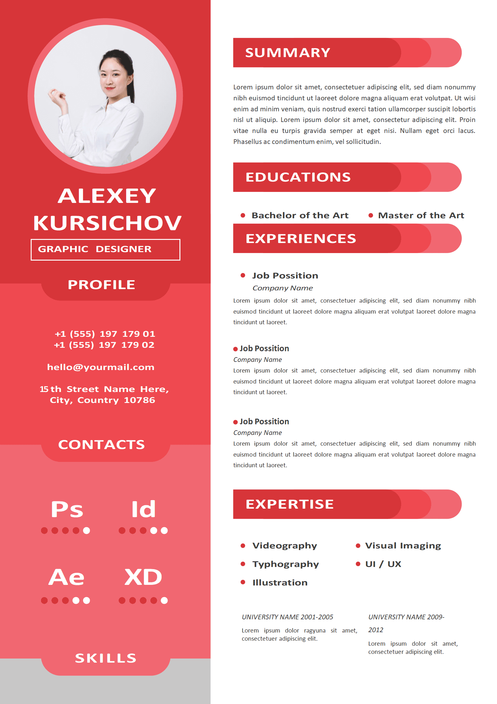 JYDE-00091简约红色渐变英文求职免费简历模板/