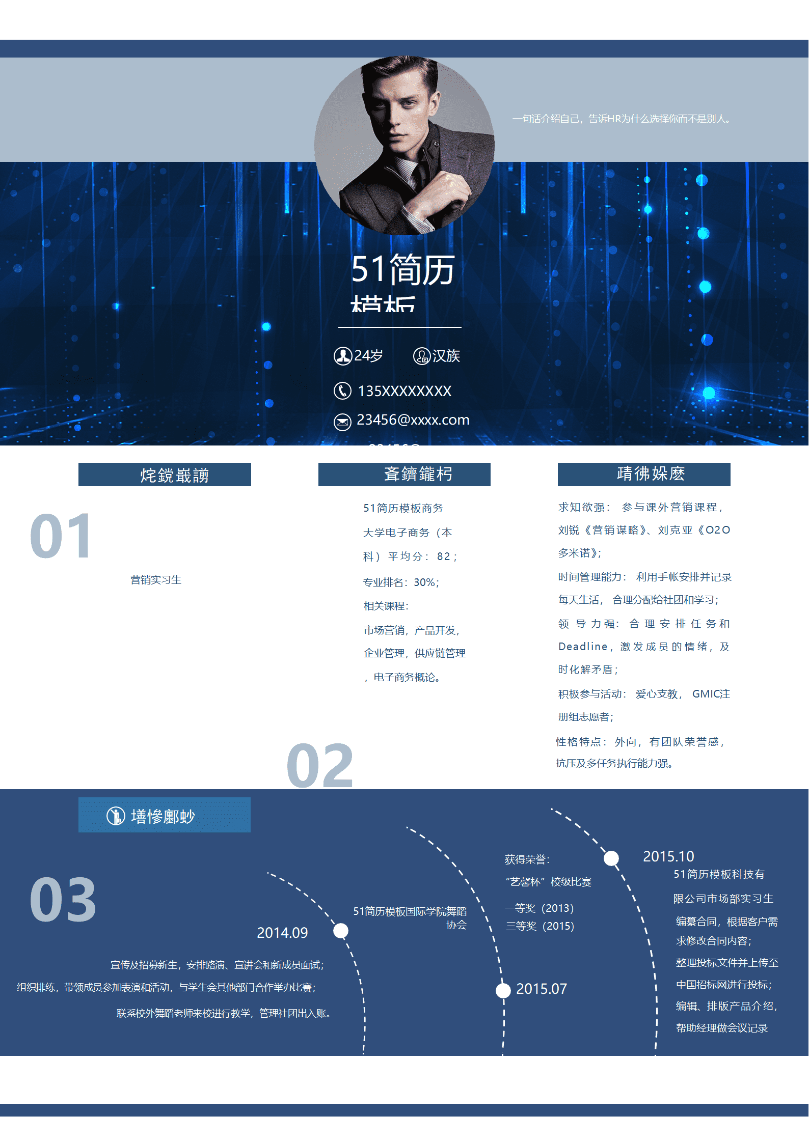 ZWSY-00064简约风格营销应届实习生简历word模板/