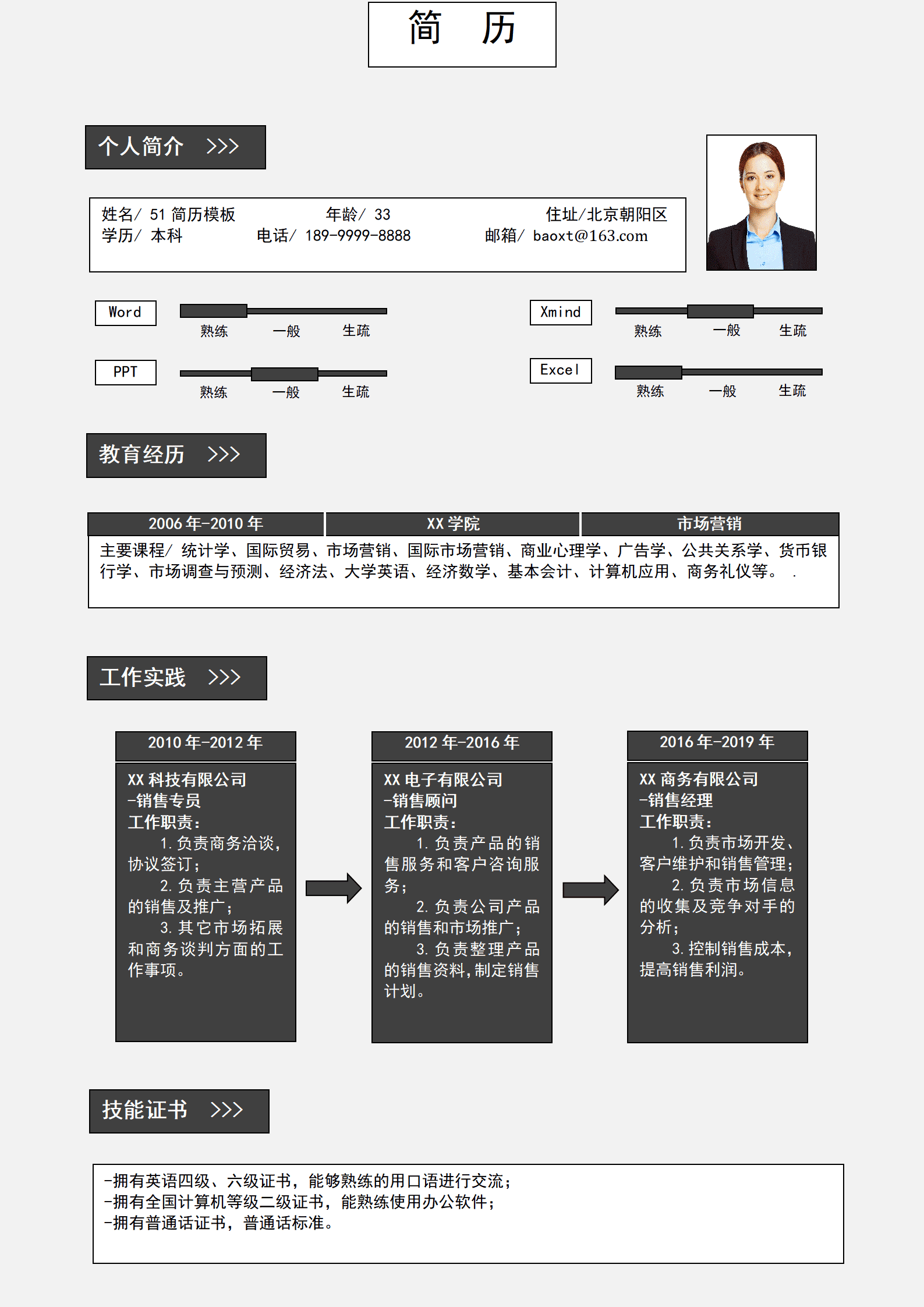 SYY-00021黑色个性销售经理简历Word模板/