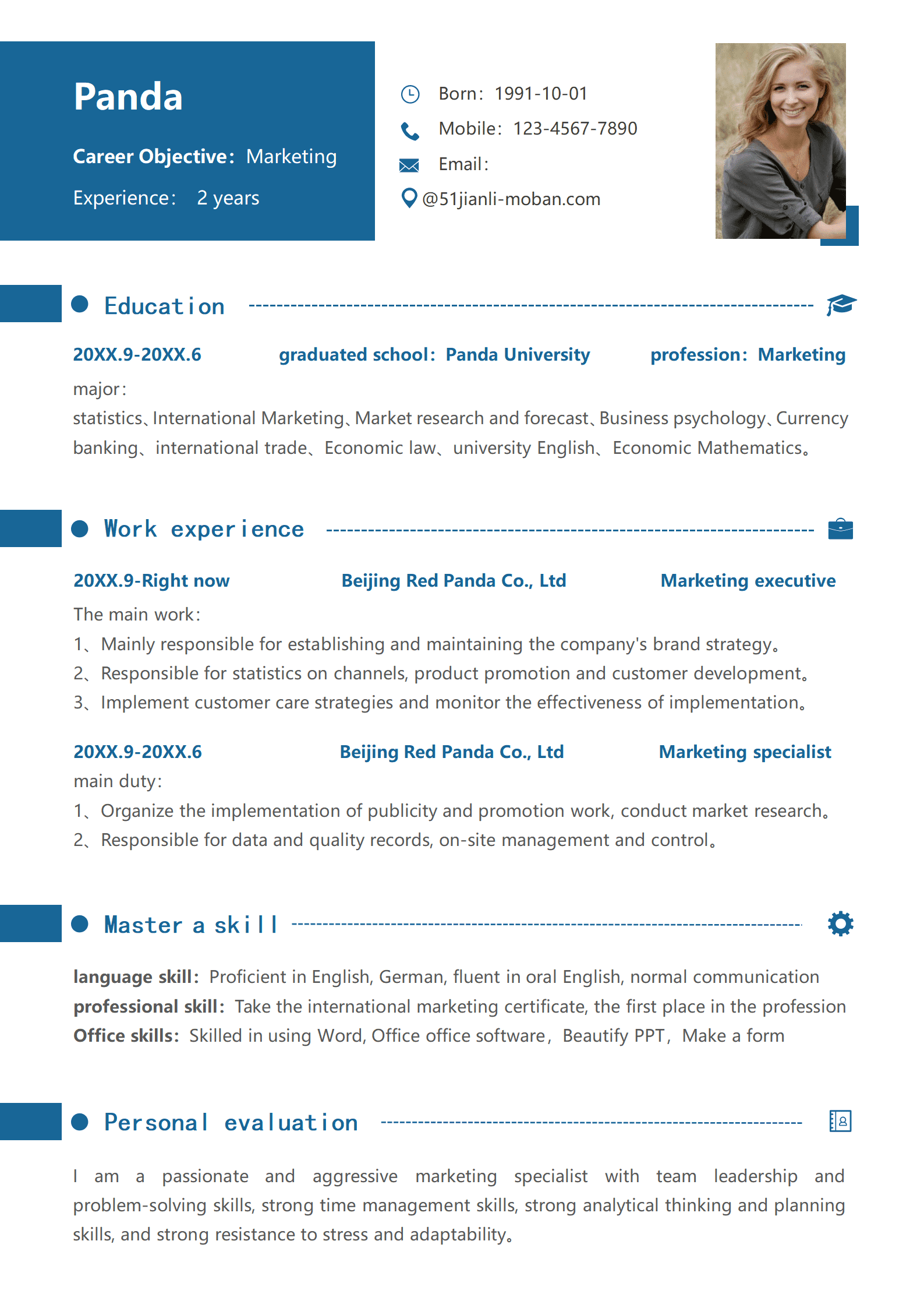 SE-000154英文简历模板营销方面经验/