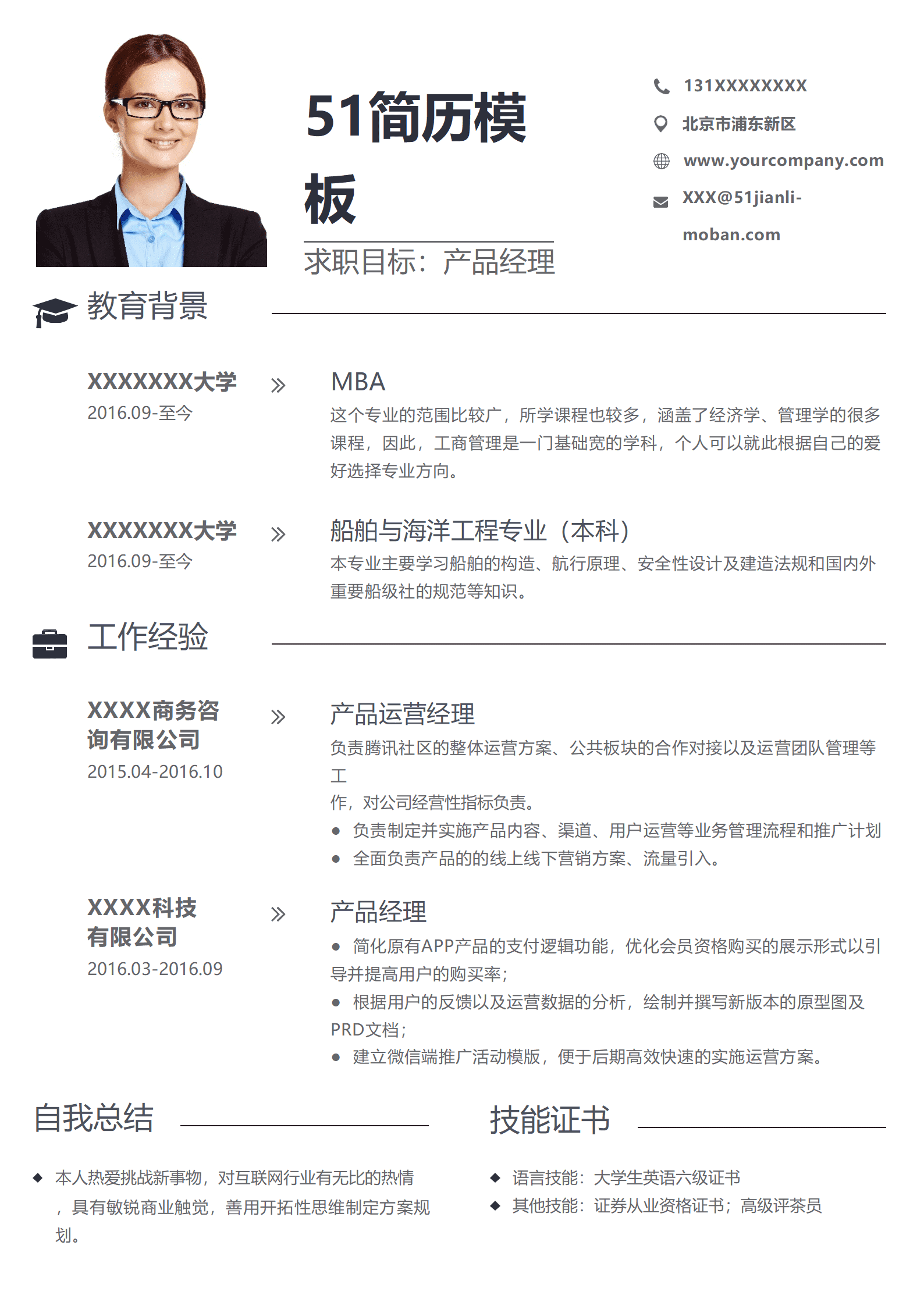 SYY-00036简约大气产品经理简历word模板/