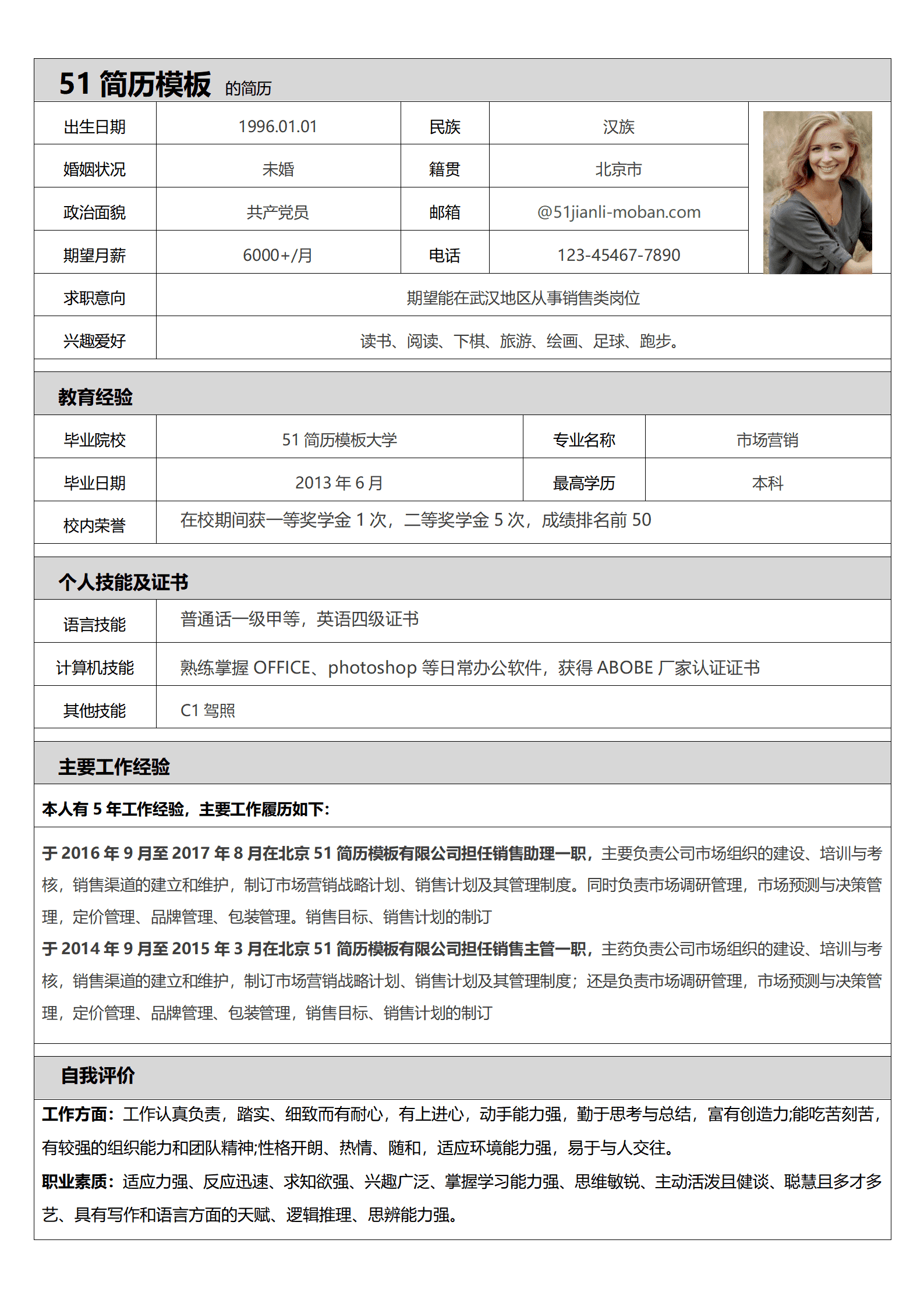 SE-000134销售类工作简历模板免费word格式/