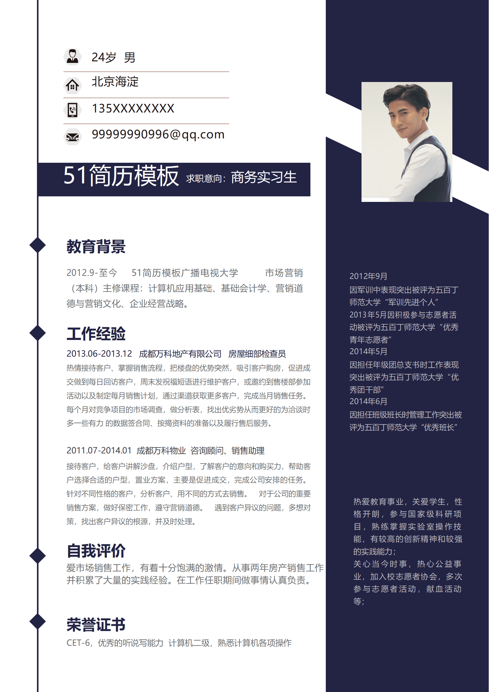 SYDE-00077深蓝色地产实习生简历WORD简历模板/