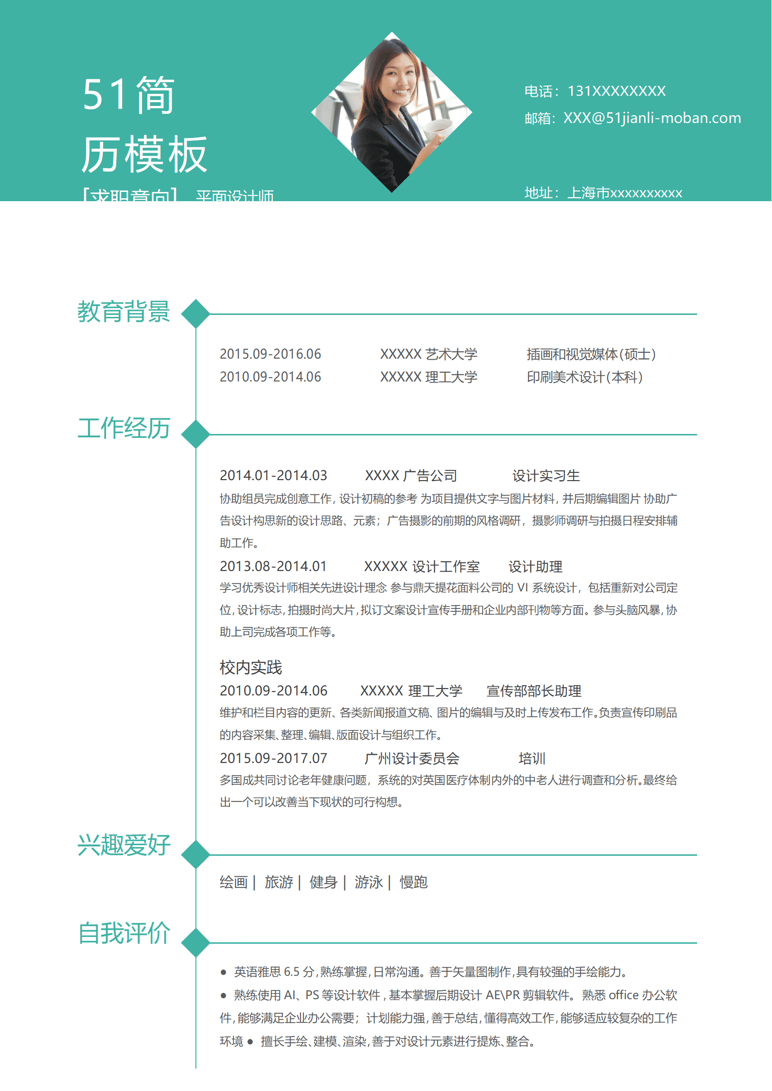 SYDE-00045简约绿色系互联网视觉设计简历Word模板/