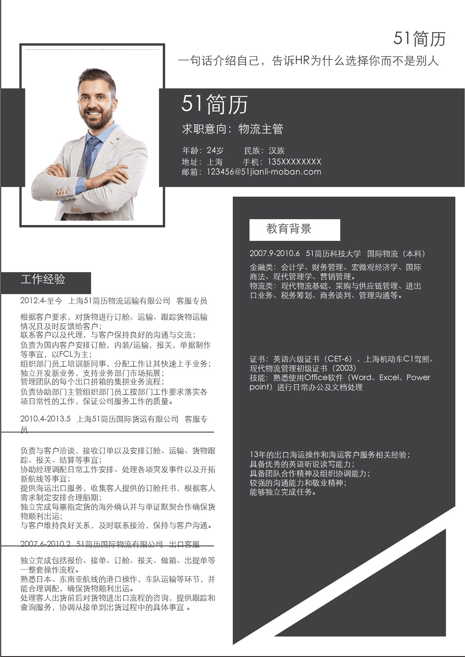 elmf-0064黑白简约风物流主管求职简历Word模板/