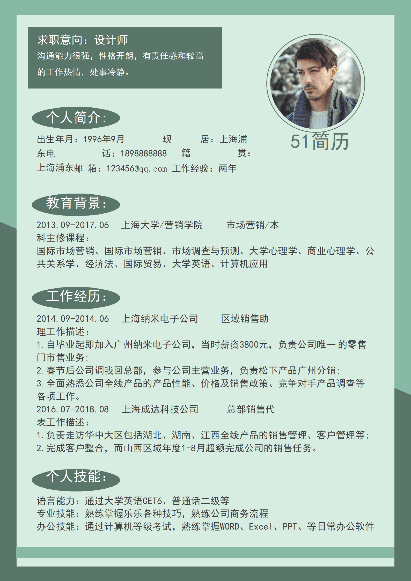 elmf-0117时尚创意绿设计师简历Word模板/