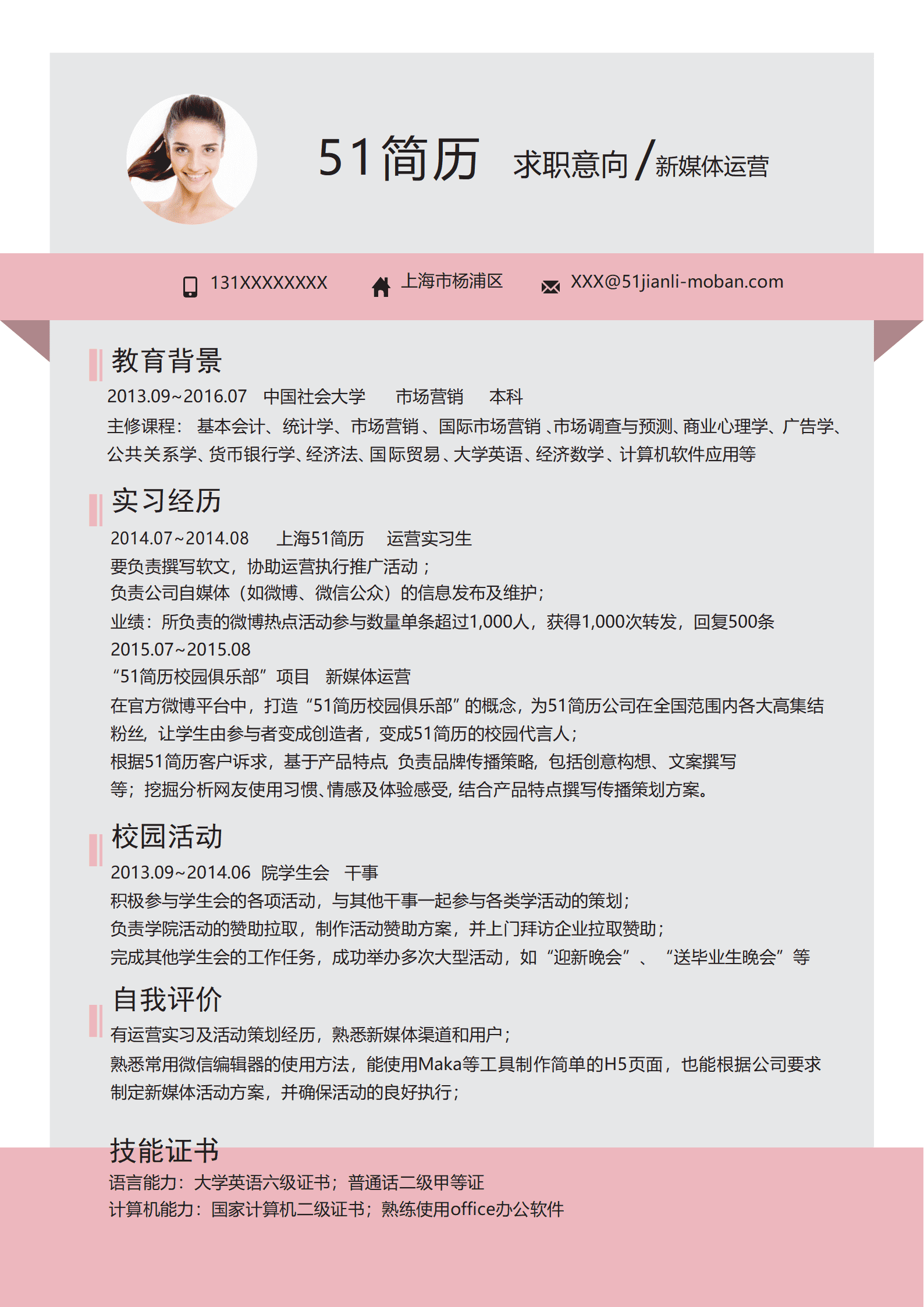 elmf-0040简约新媒体运营求职简历word模板/