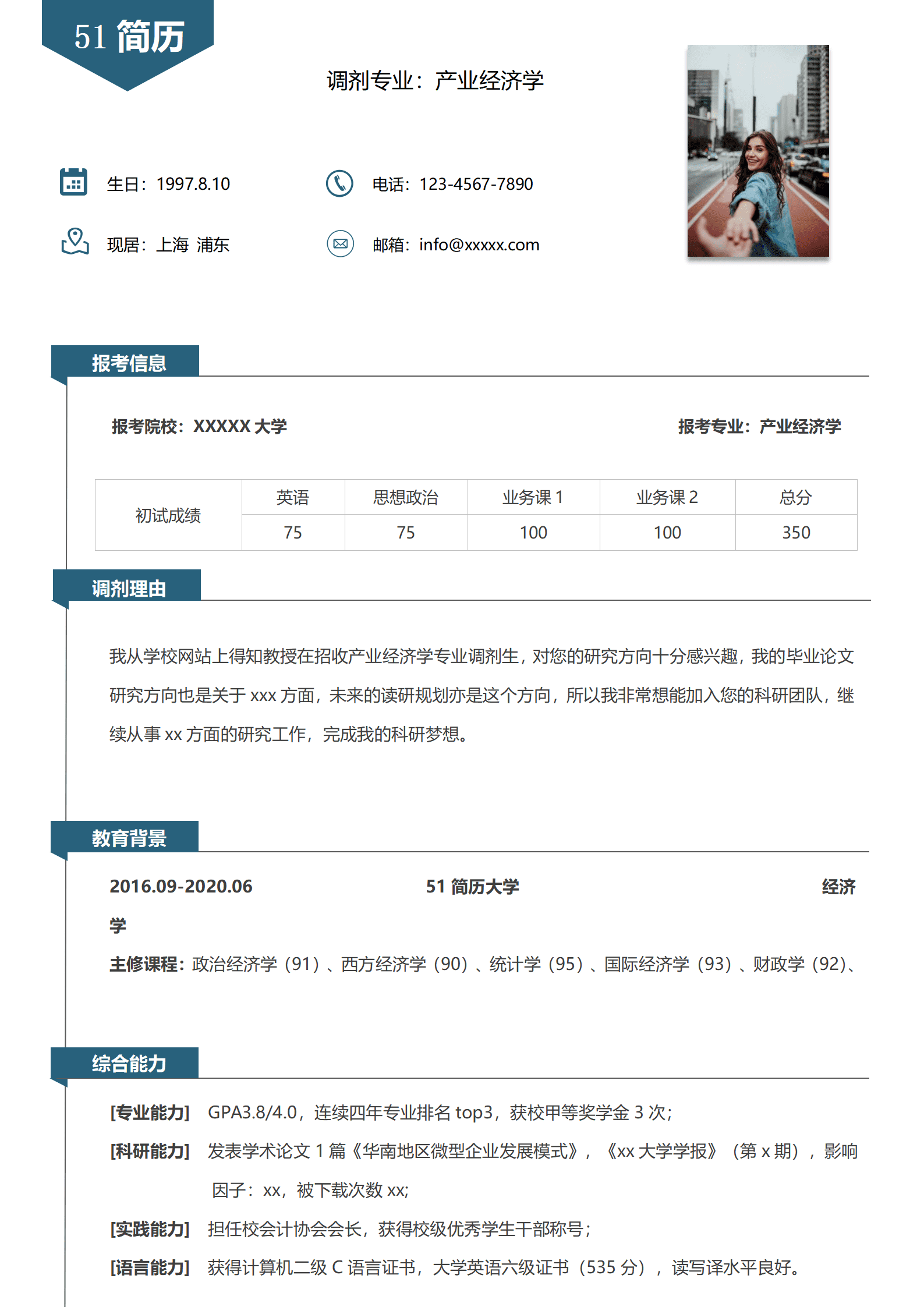 elmf-0170调剂专业产业经济学简历模板/