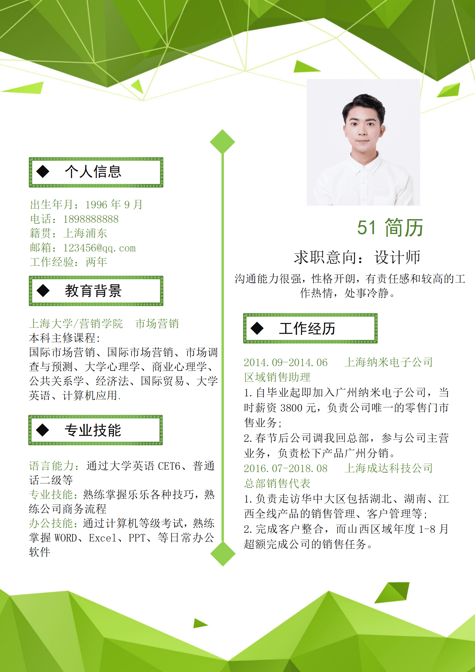 elmf-0123绿色几何时尚创意求职简历Word模板/
