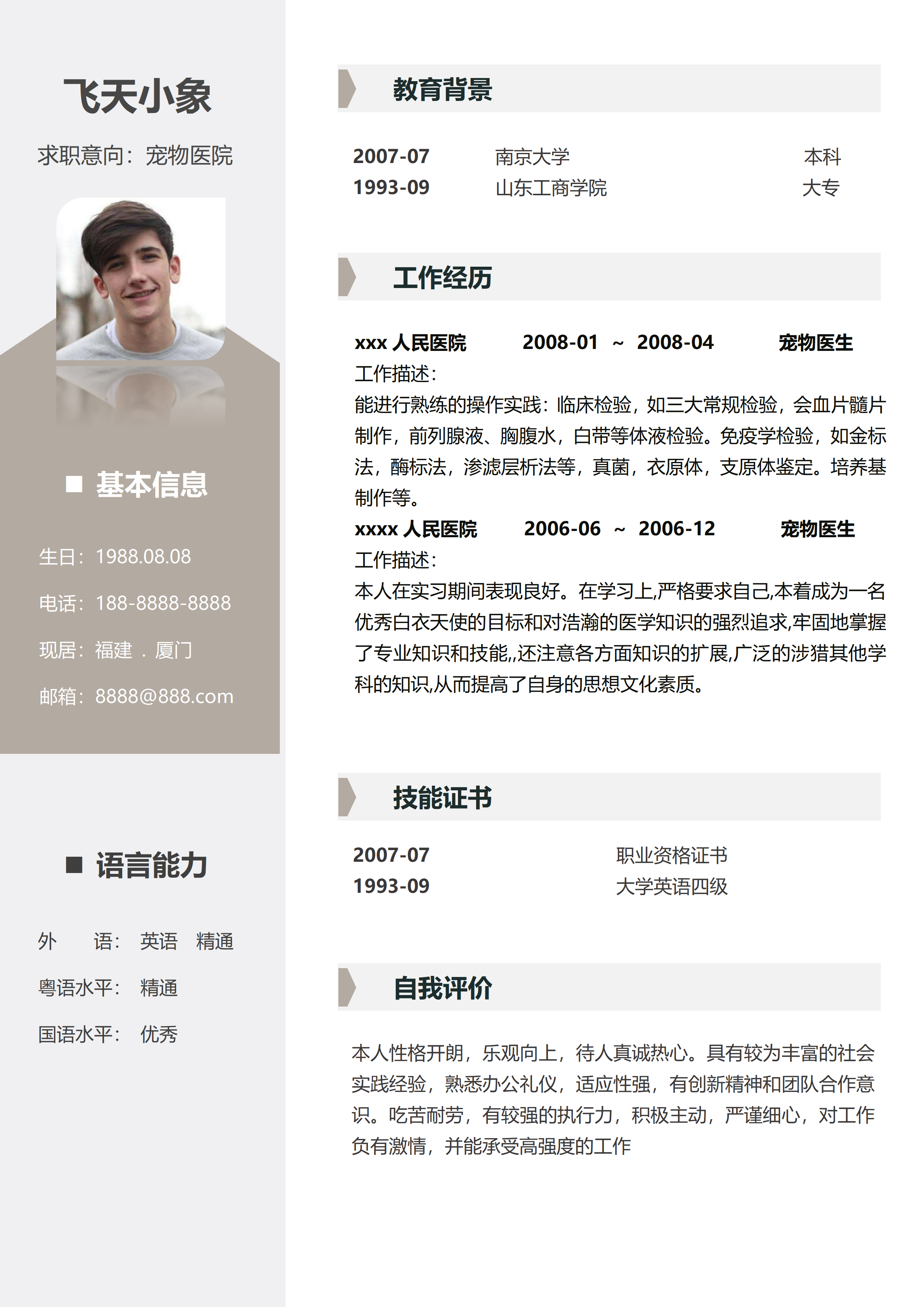 GN-0043呆萌小猫宠物医生个人简历套装/