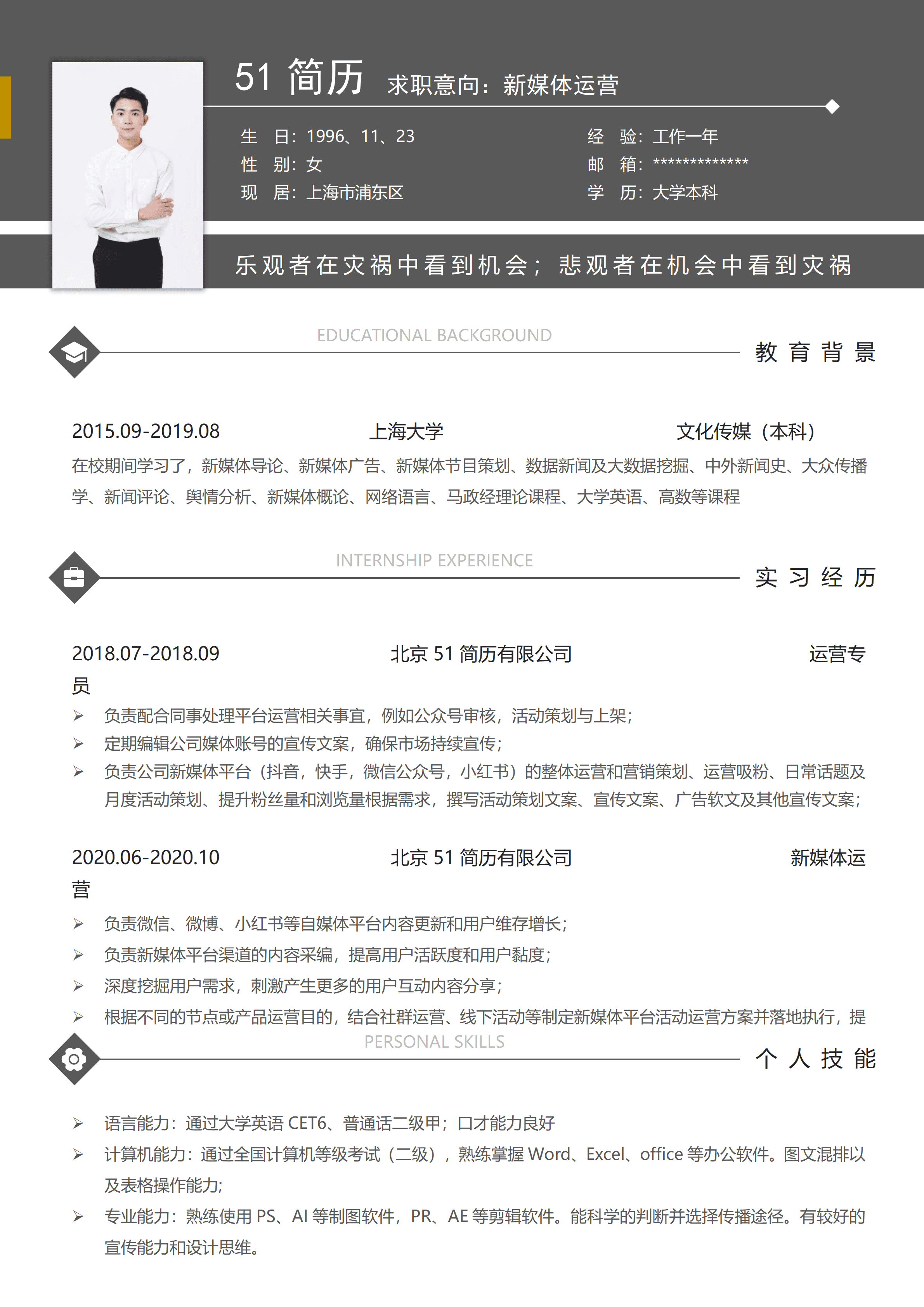 ELSSS-0073简约上海大学学院免费简历模板/