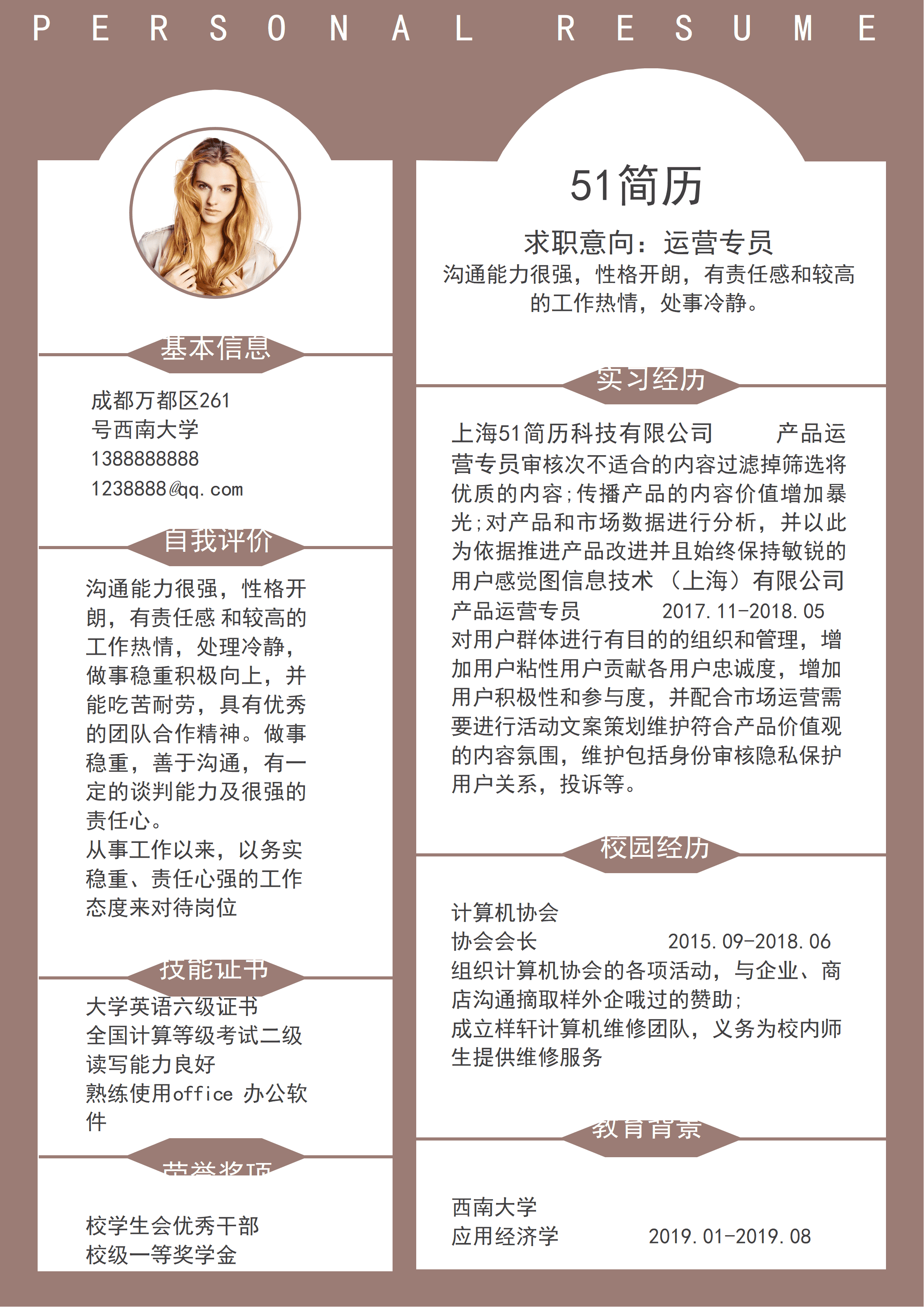 ELSSS-0063创意商务运营求职免费简历模板/