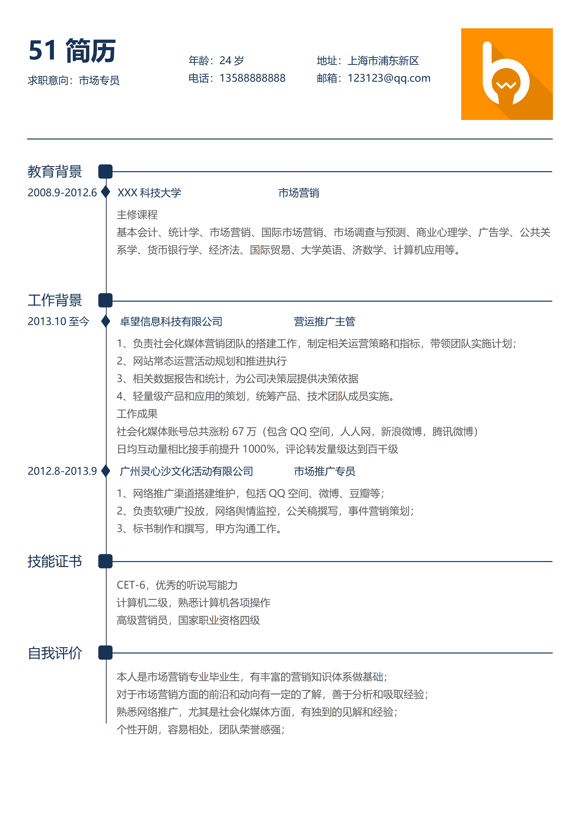 ELWY-2014市场专员免费简历模板/
