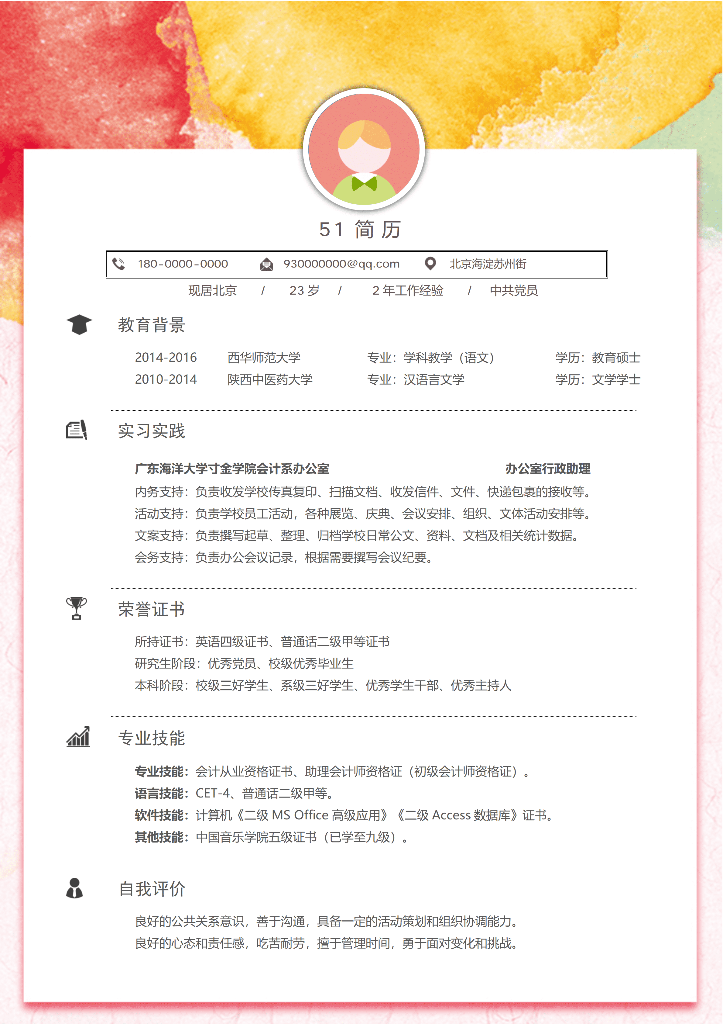 WY-0001艳丽大气个人求职简历模版/