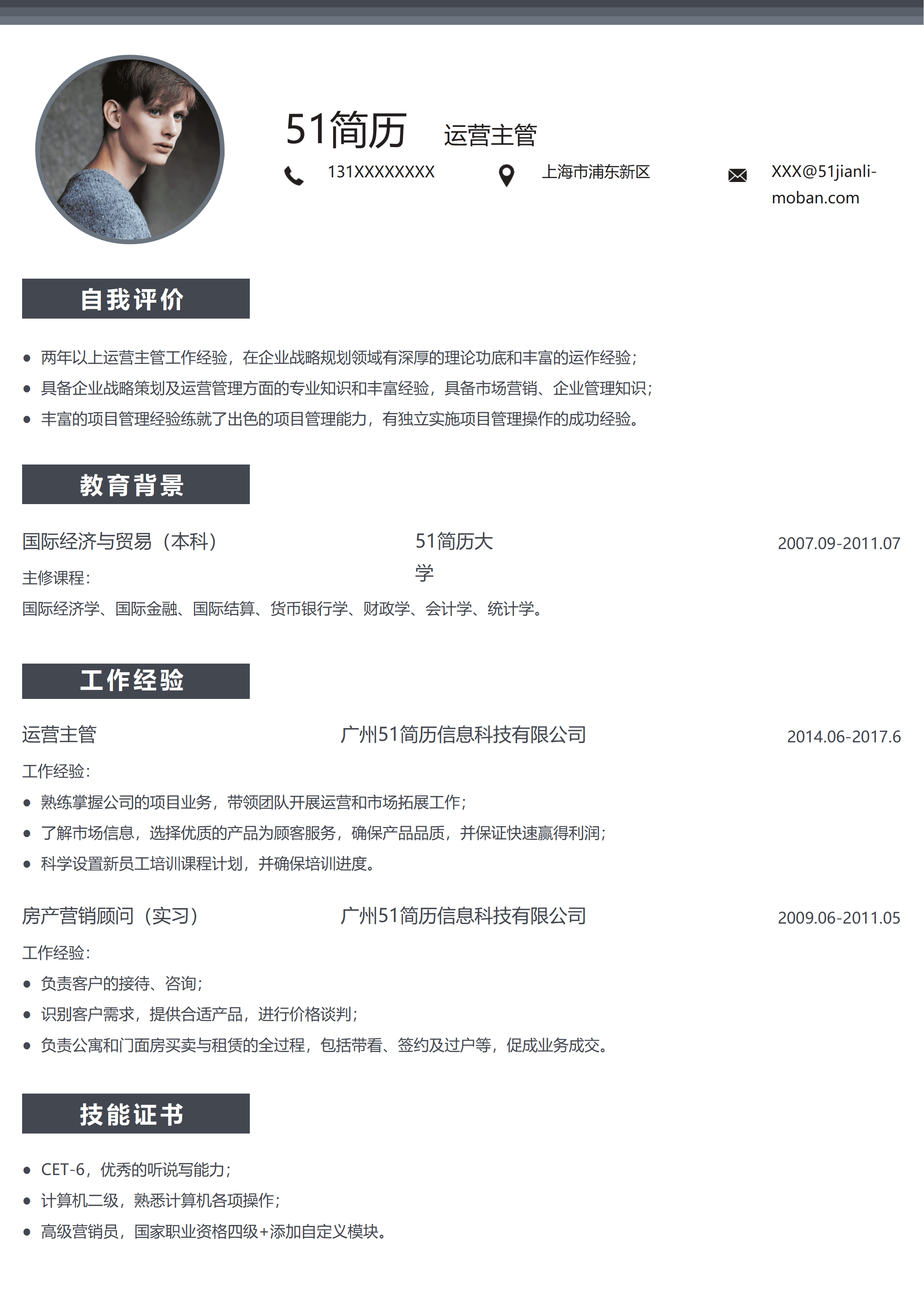 ELWY-2035极简风运营主管Word免费简历模板/