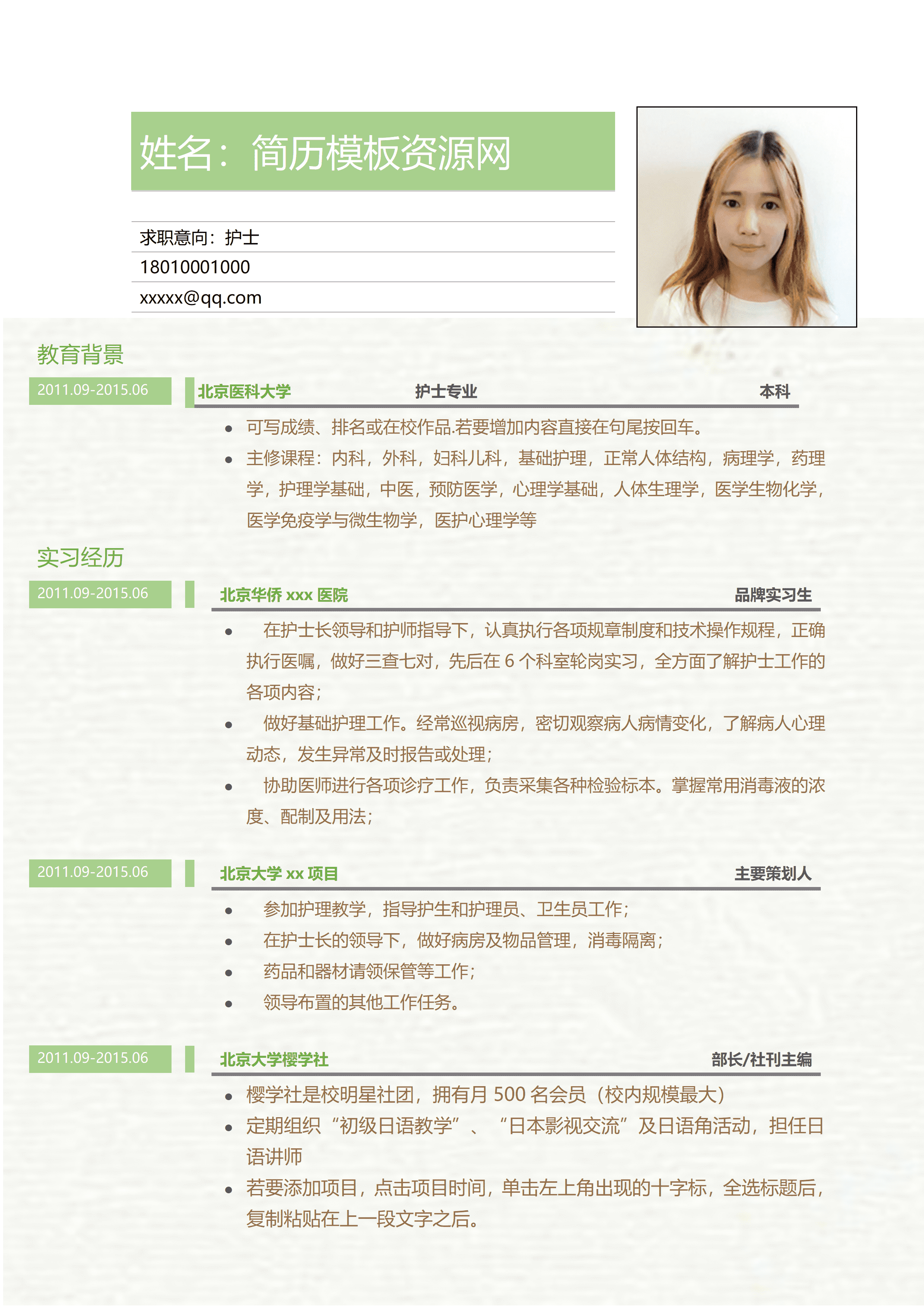 LYZW-1202创意时尚绿色医院求职简历Word模板/